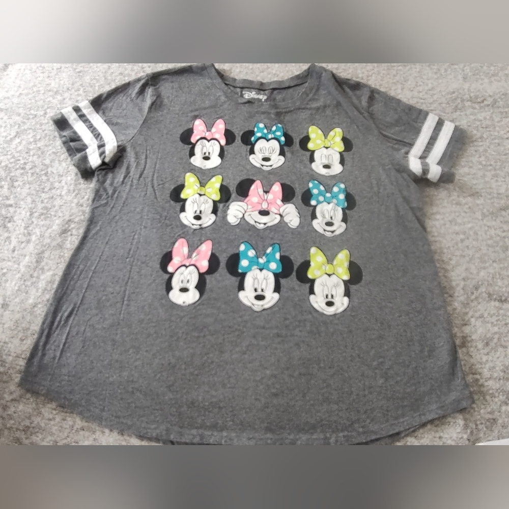 Disney Women Gray Minnie Mouse Bow Tee